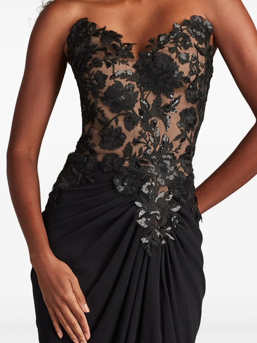 Tadashi Shoji Strapless avondjurk met borduurwerk Zwart