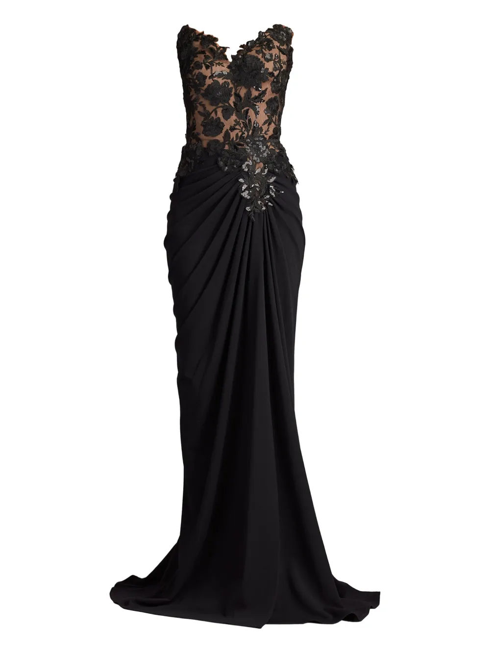 Tadashi Shoji Strapless avondjurk met borduurwerk Zwart