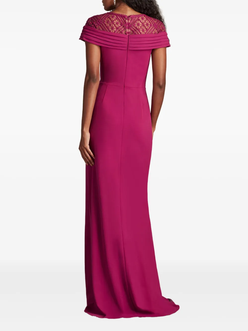 Tadashi Shoji Short Sleeve Gathered Slit Gown In Pink