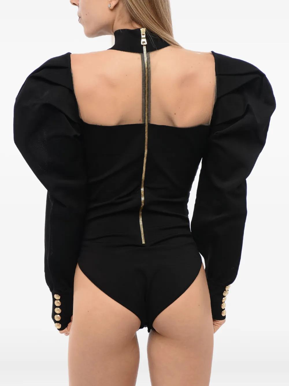Balmain mutton-sleeved body - Zwart