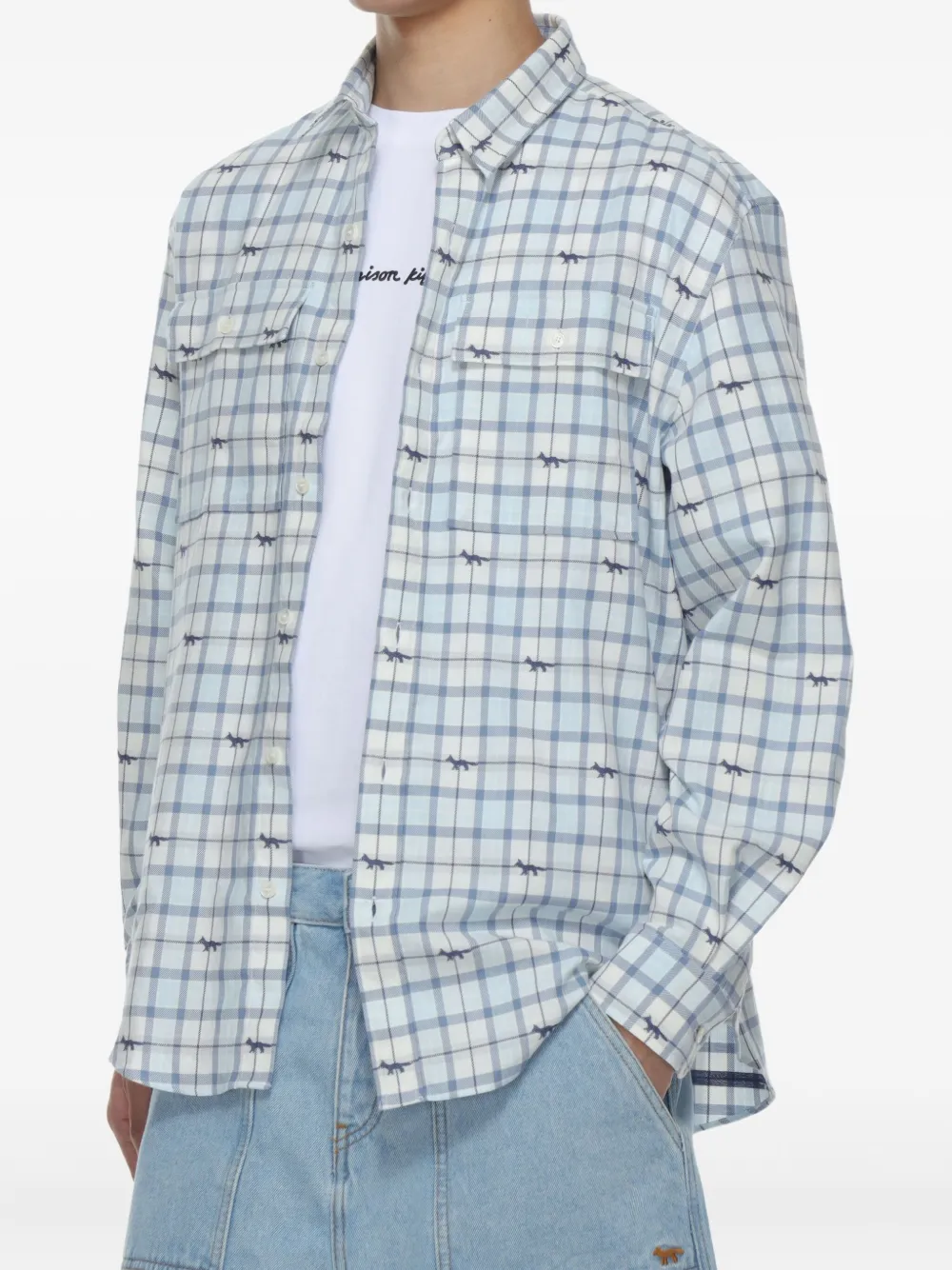 Maison Kitsuné Geruit overhemd Blauw