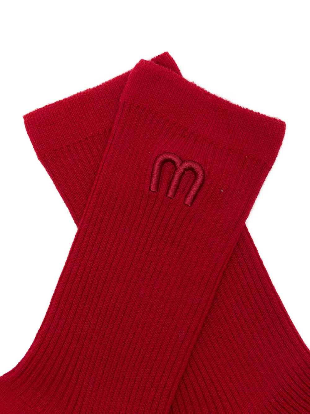 Maje Embroidered Ribbed Socks In Red