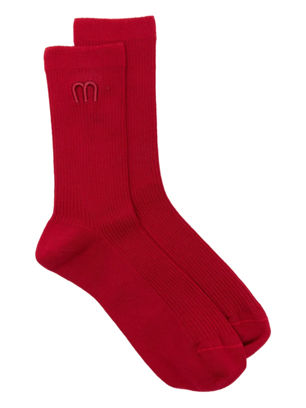 Maje Embroidered Ribbed Socks In Red