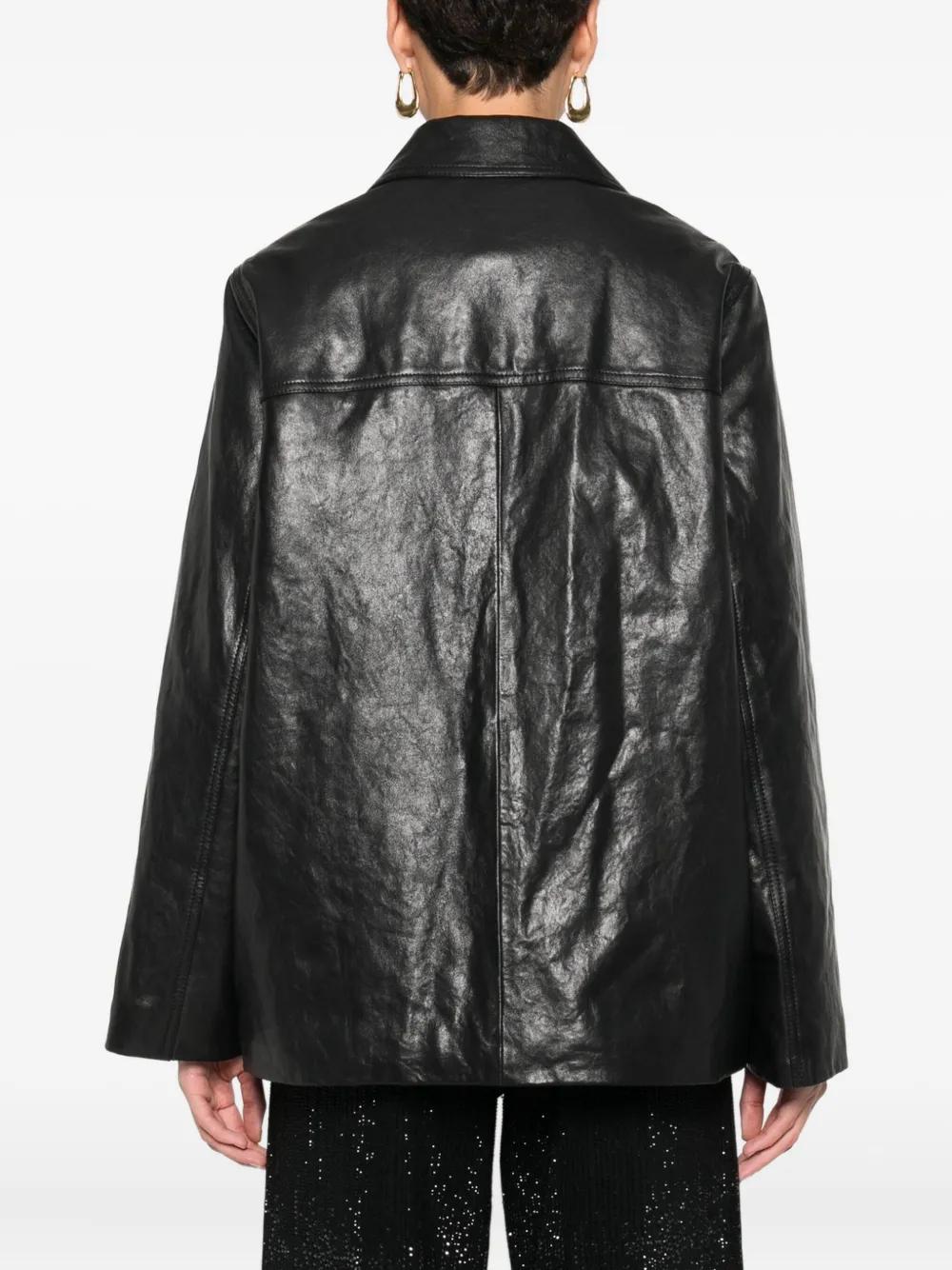 Maje Leren blazer met enkele rij knopen Zwart