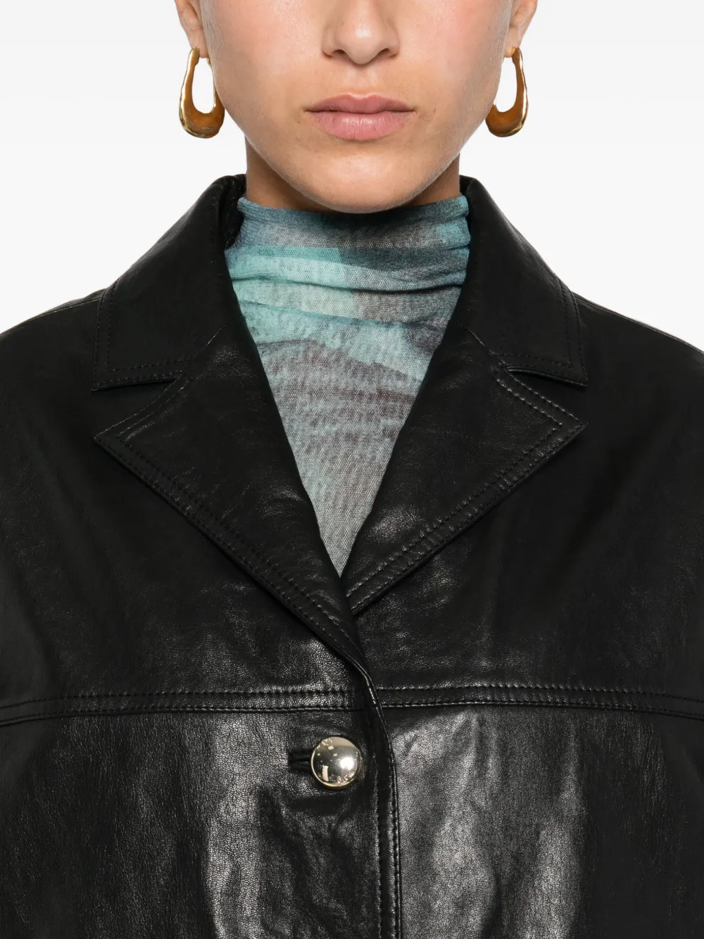 Maje Leren blazer met enkele rij knopen Zwart