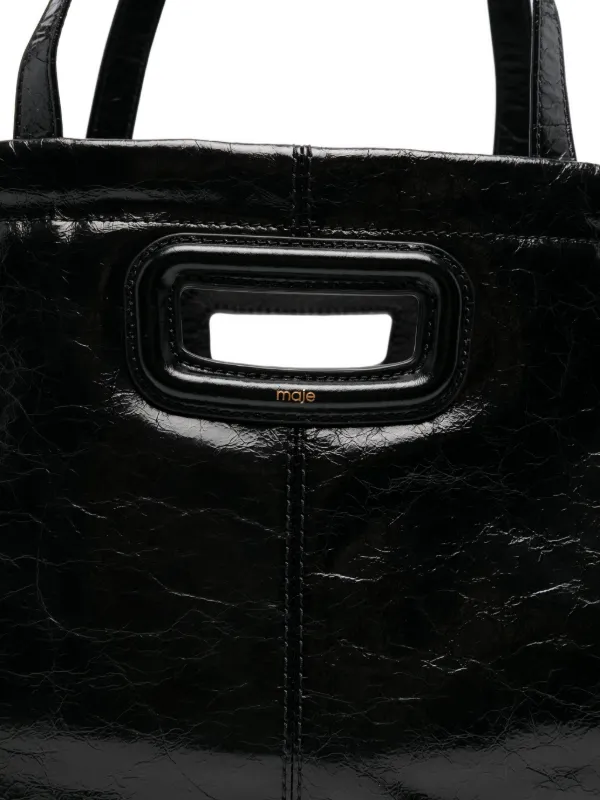Maje Crackled Leather Milpli Tote Bag | Black | FARFETCH