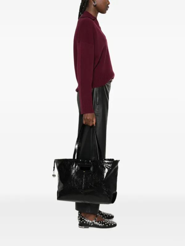 Maje Crackled Leather Milpli Tote Bag | Black | FARFETCH