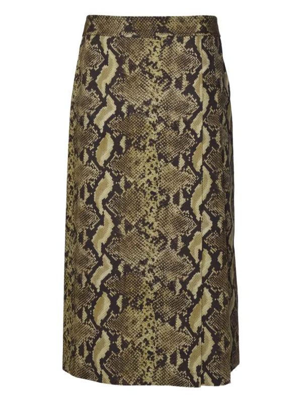 ASPESI Snakeskin-print Midi Skirt in Brown