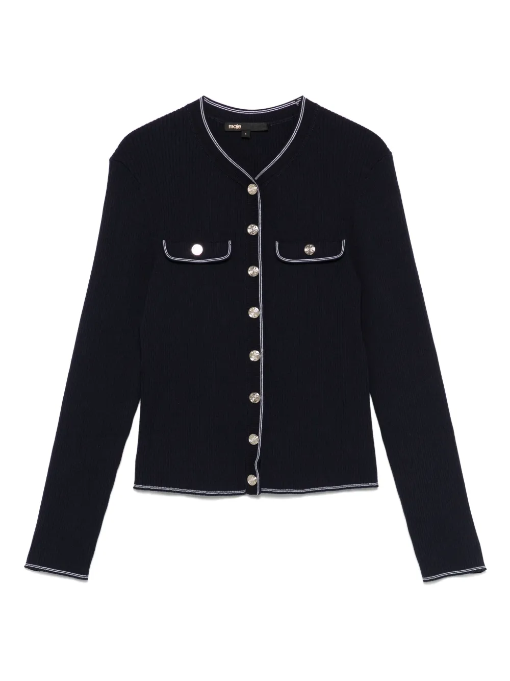 Maje striped-trim cardigan - Blue