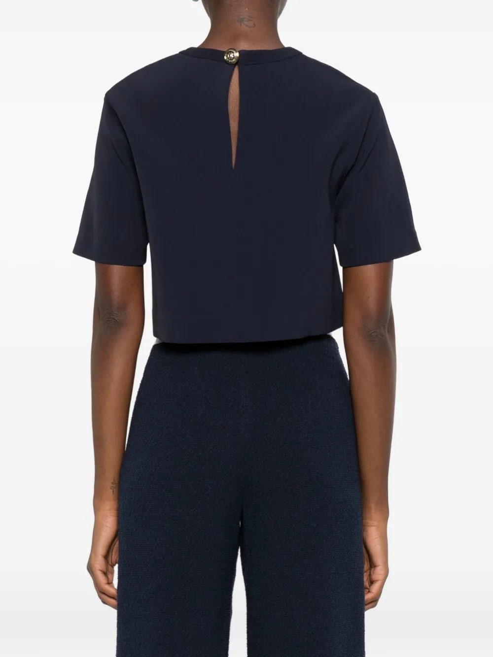 Maje Womens Navy Short Logo-embroidered Stretch-crepe Top In Blue