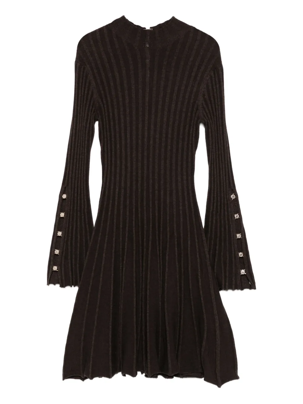 Maje Raffie ribbed-knit bell-sleeve dress - Marrone