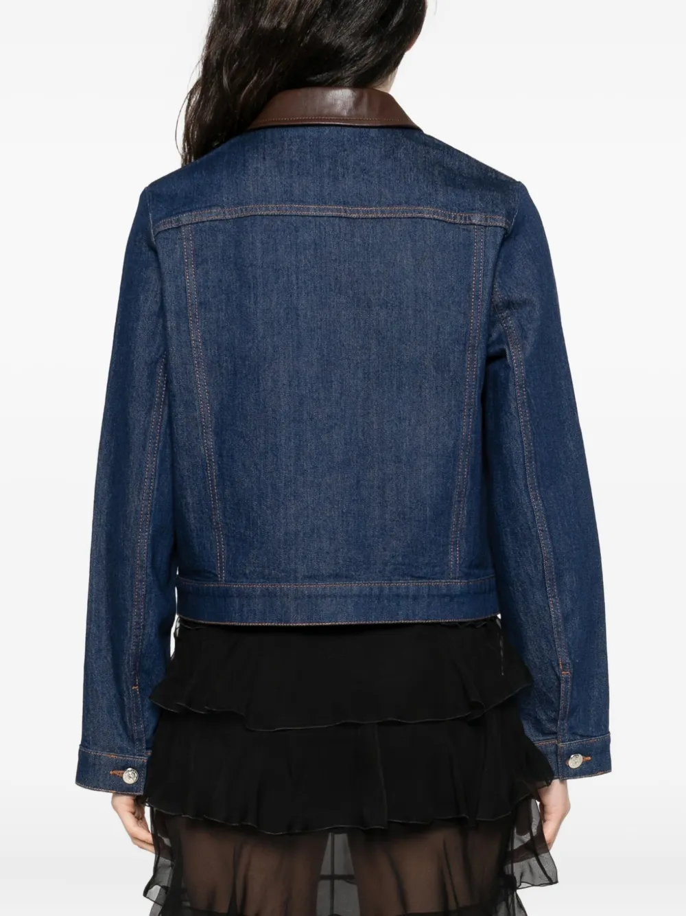 Maje Denim jack met leren kraag Blauw