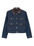 Maje leather-collar denim jacket - Blue