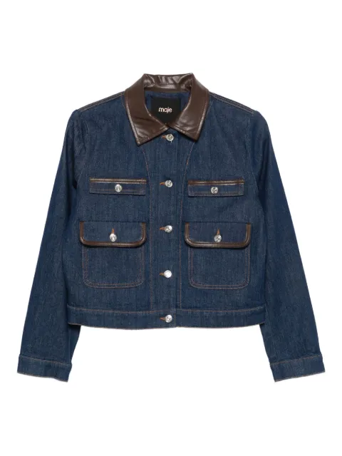 Maje leather-collar denim jacket