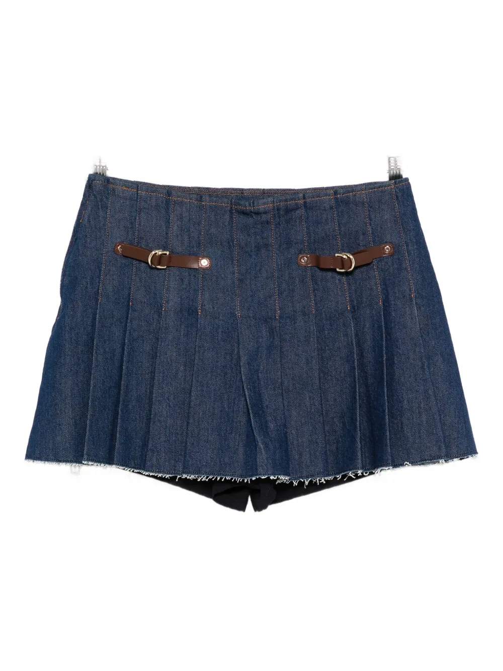 Maje Pleated Buckle-fastening Mini Skirt In Blue