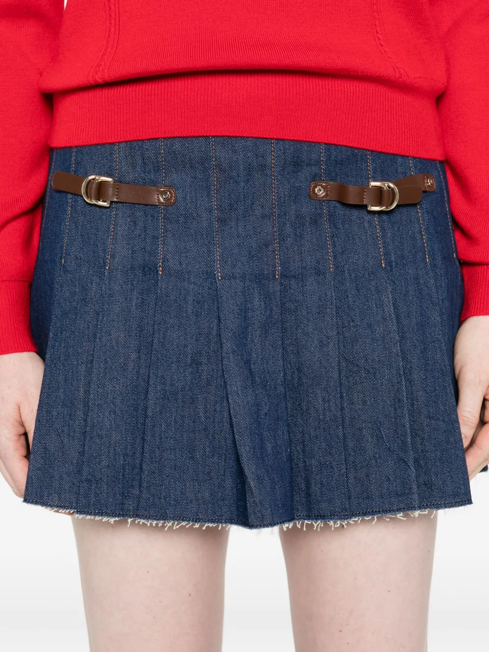 Maje Pleated Buckle-fastening Mini Skirt In Blue