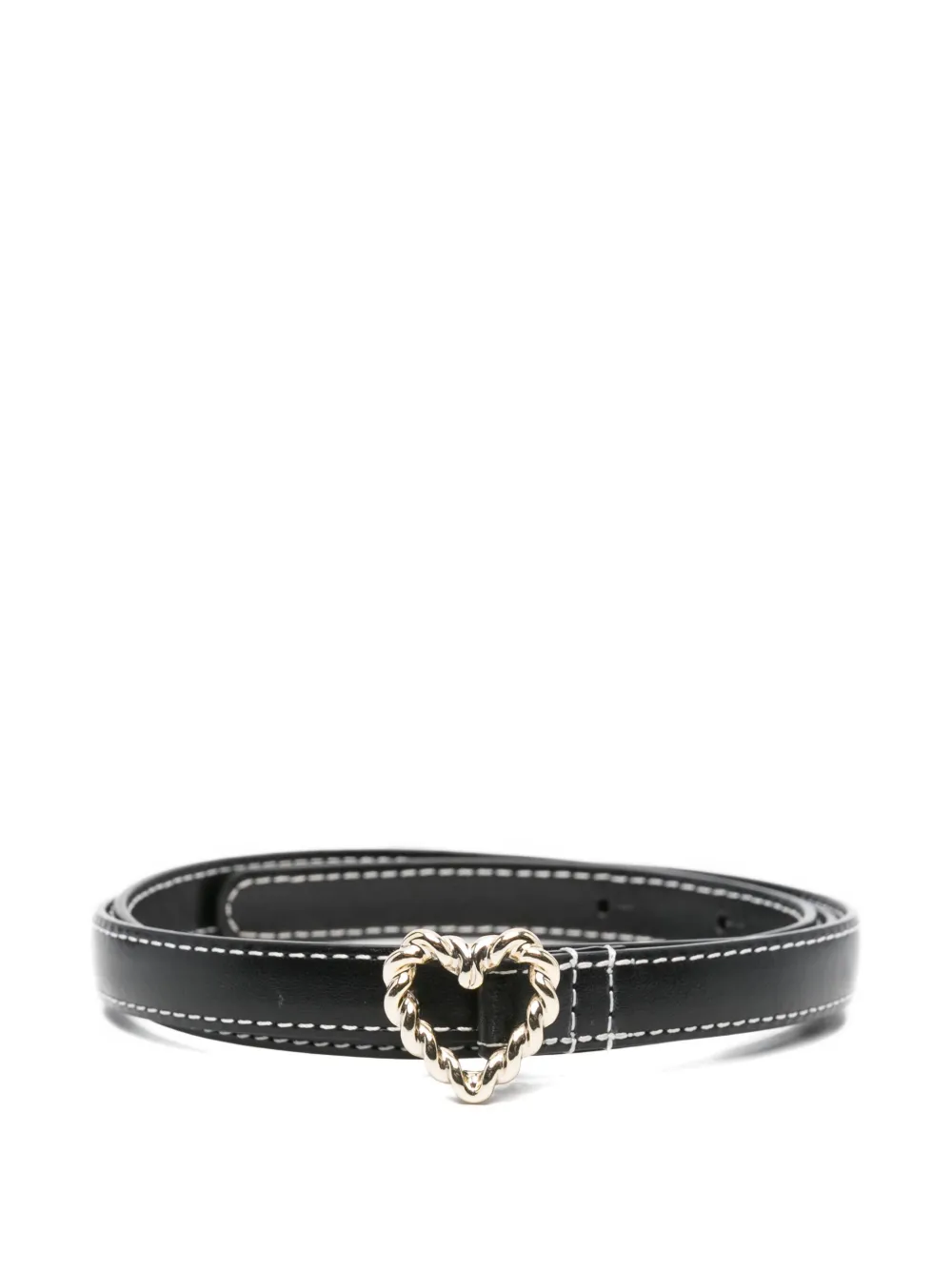 Maje Heart-buckle Leather Belt In Black