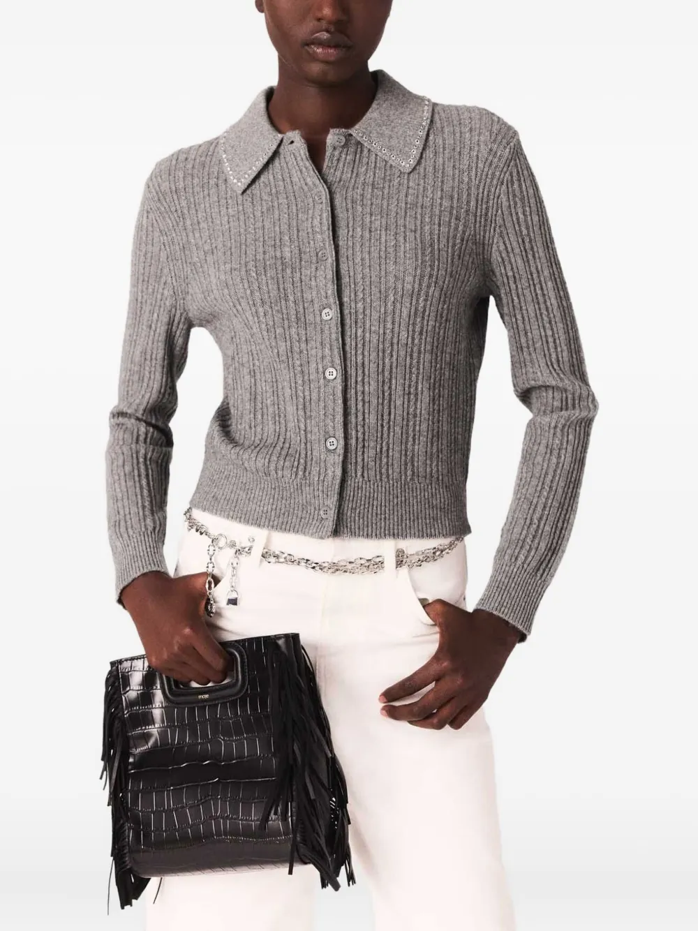 Maje Vest verfraaid met stras Grijs