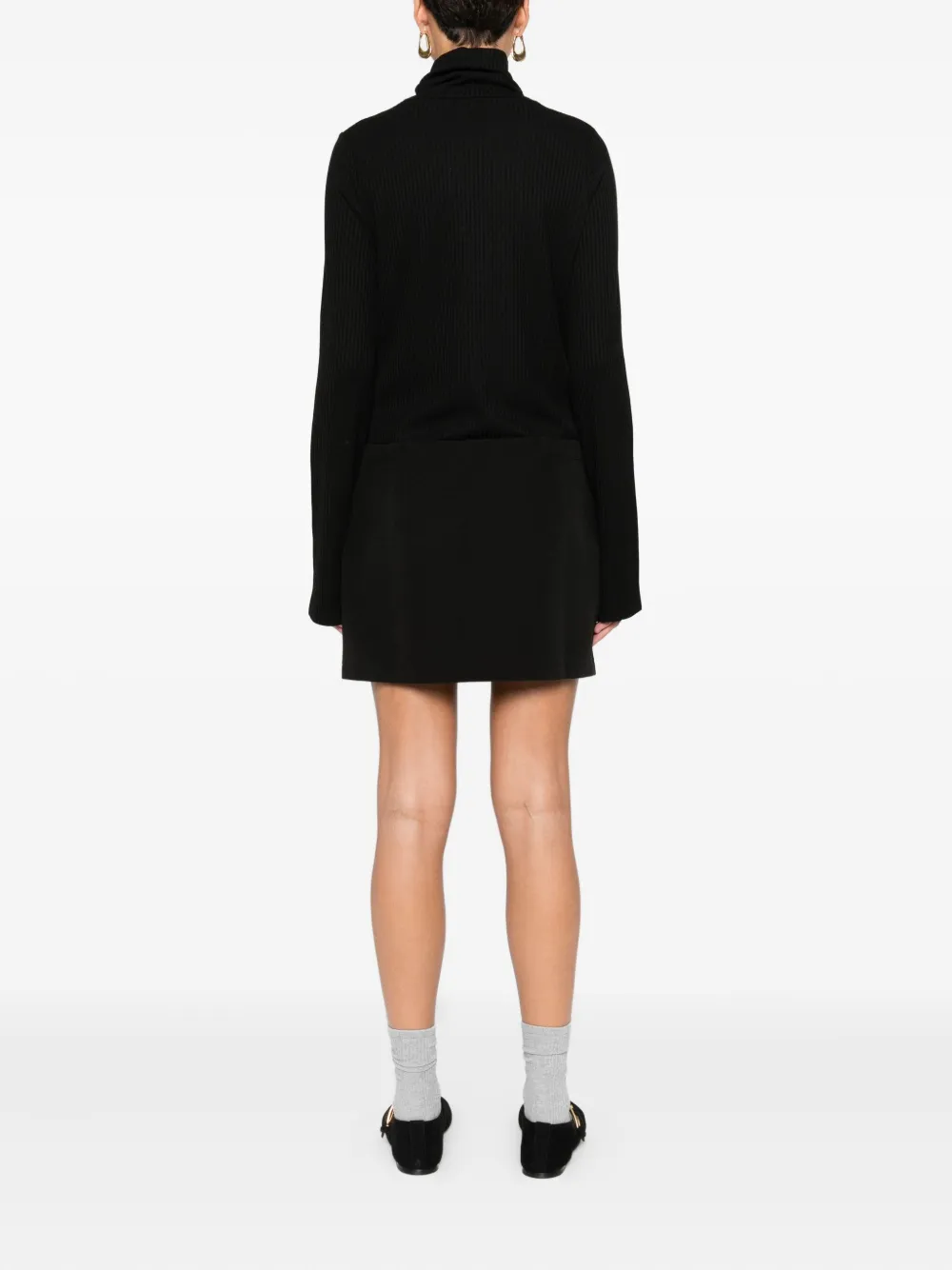 Maje Geribbelde jurk met hoge hals Zwart