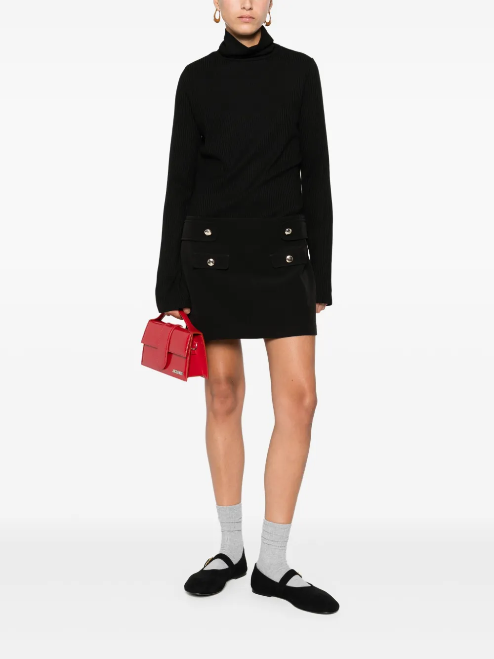 Maje ribbed high-neck dress - Zwart