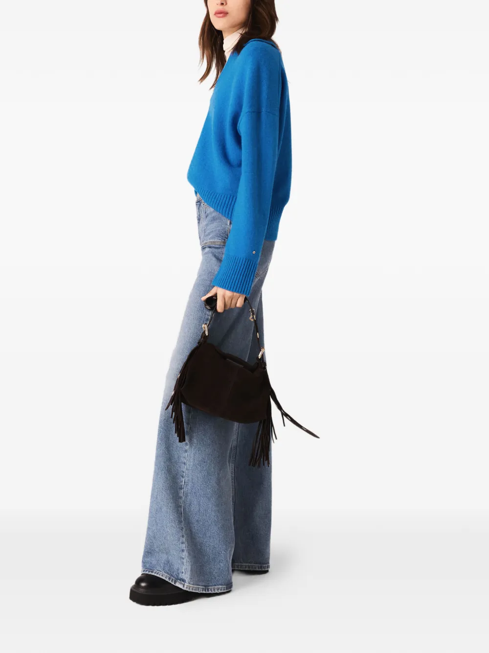 Maje V-neck Collared Sweater In Blue