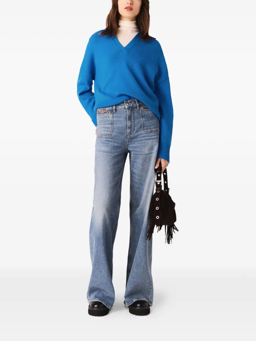 Maje V-neck Collared Sweater In Blue