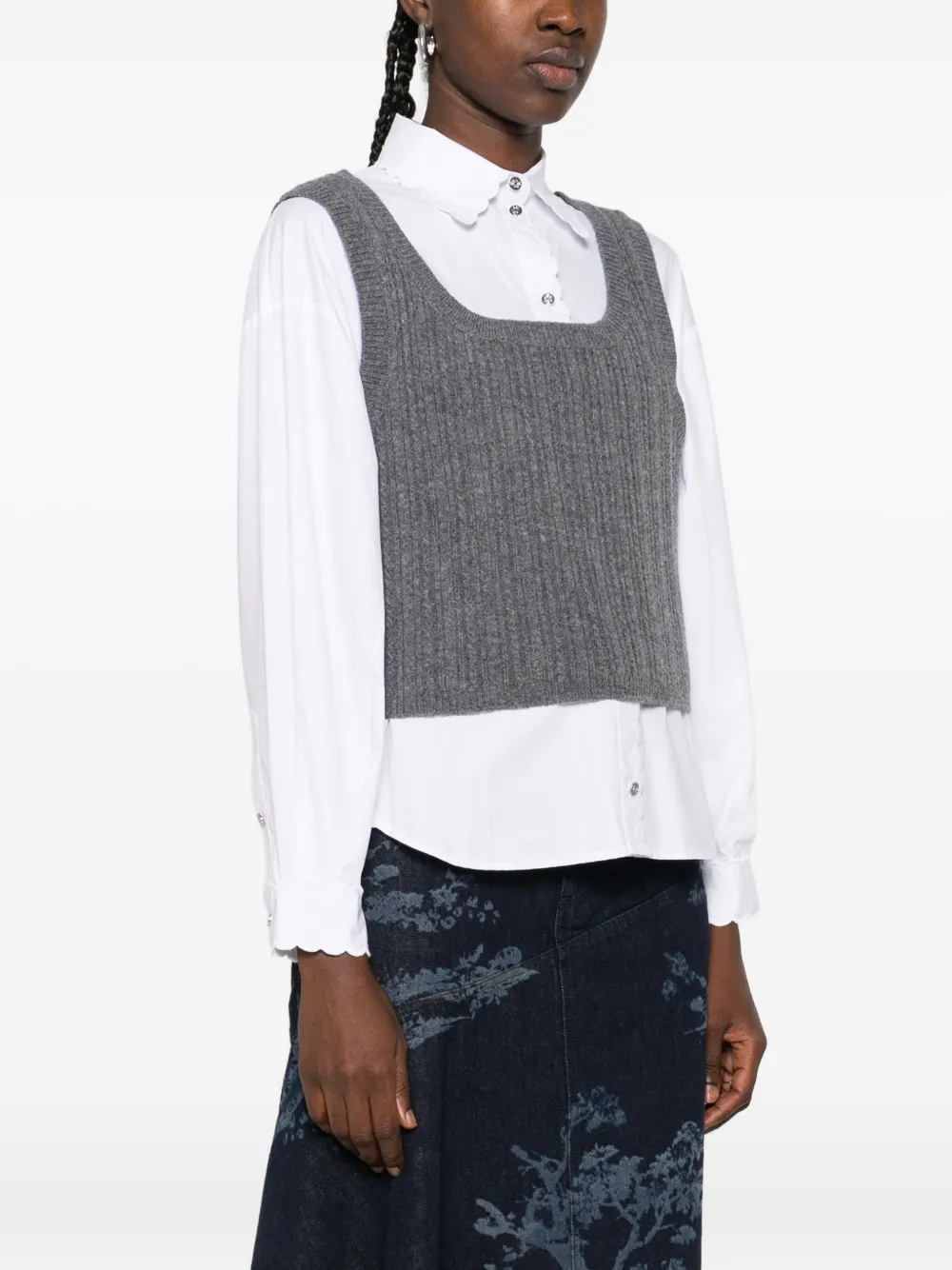 Maje Geribbelde gelaagde blouse Grijs