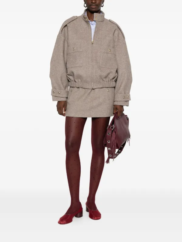 ★MAJE★コットン ボマー ジャケット Maje button-detailed Bomber Jacket | Neutrals | FARFETCH JO