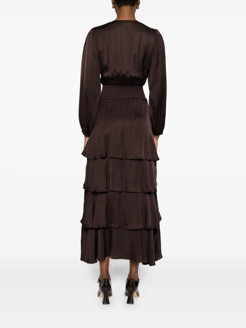 Maje Jurk met ruches en V-hals Bruin