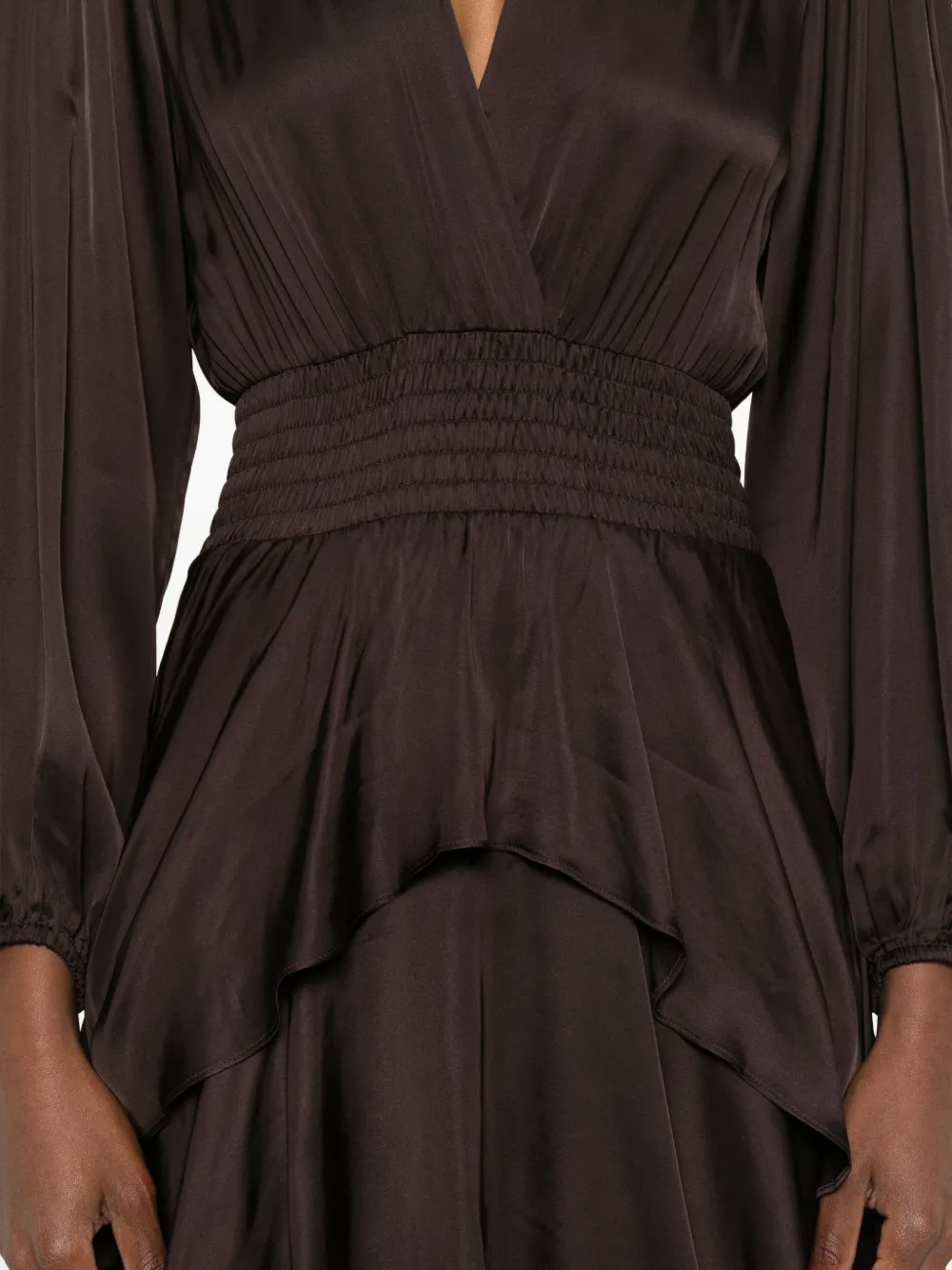 Maje Jurk met ruches en V-hals Bruin