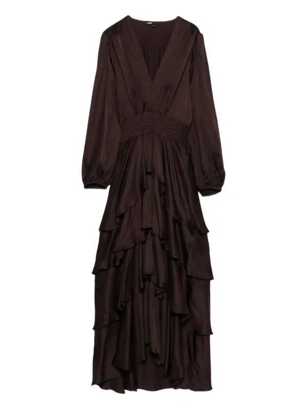 Maje V-neck Ruffled Dress | Brown | FARFETCH