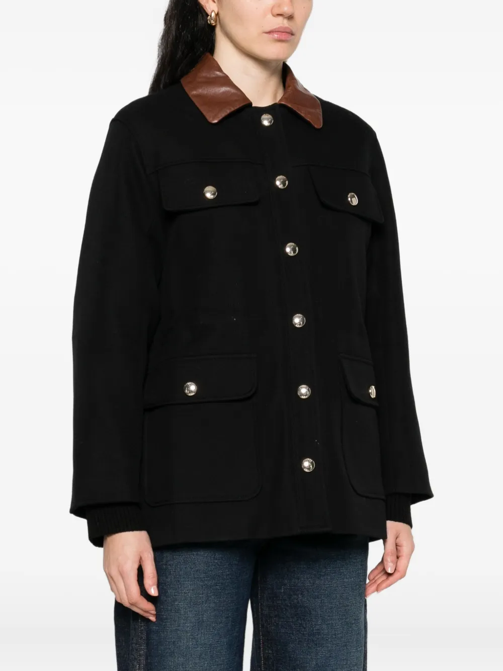 Maje Jack met leren kraag en knopen Zwart