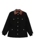 Maje leather-collar button-front jacket - Black