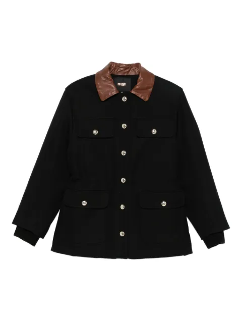 Maje leather-collar button-front jacket