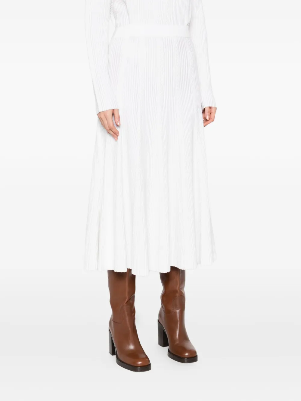 Maje Ribbed A-line Skirt In Neutral