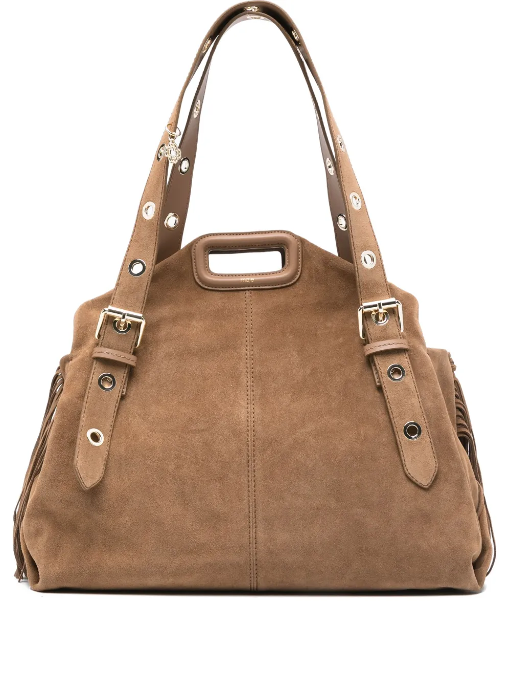 Maje Miss M suede fringe shoulder bag Beige