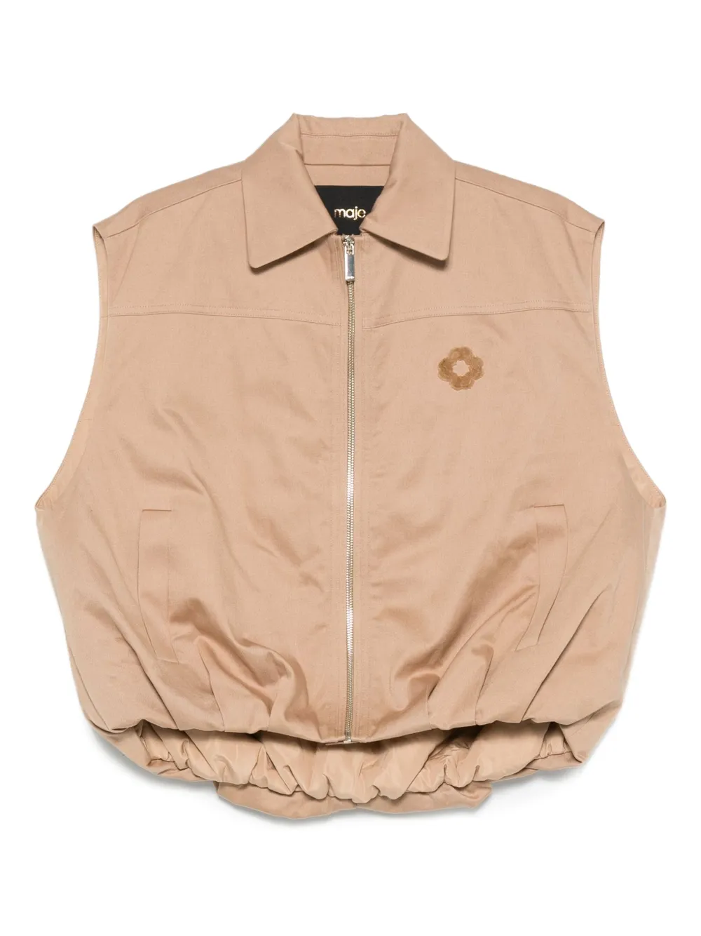 Maje Gilet met bloemdetail en rits Beige