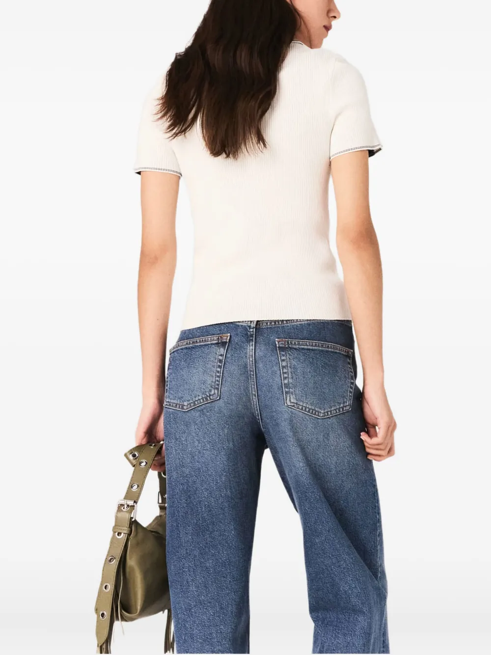 Maje Ribgebreid poloshirt Wit