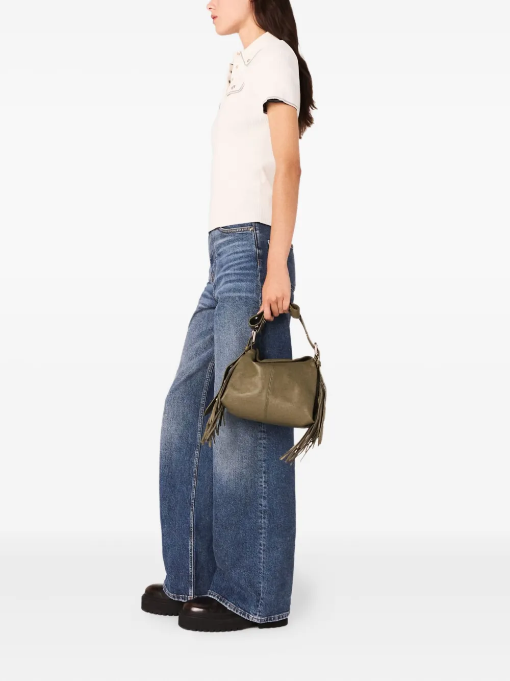 Maje Ribgebreid poloshirt Wit