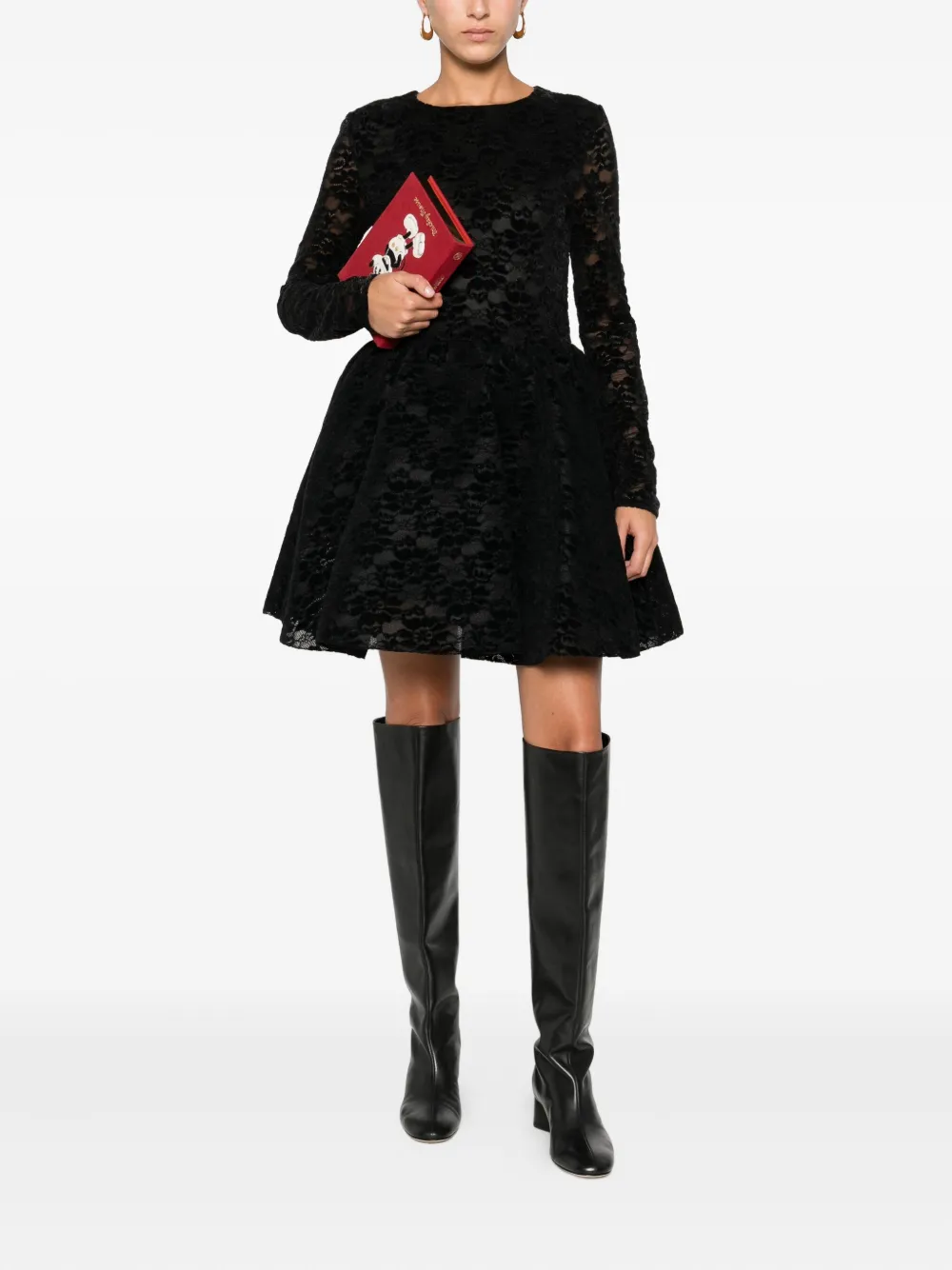 Maje lace-panel flared dress - Zwart