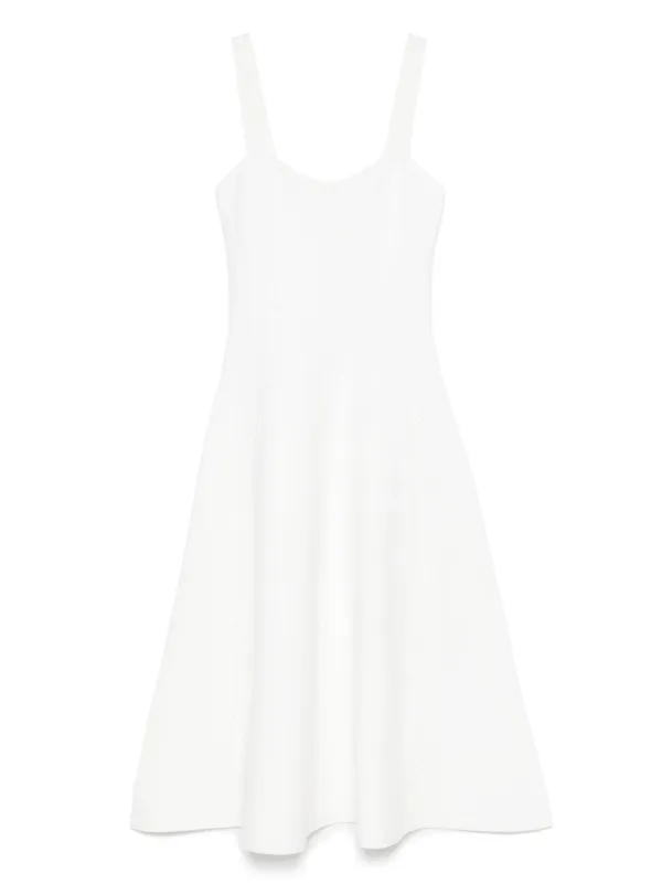 Maje Knitted Midi Dress With Square Neck And Flared Silhouette - White