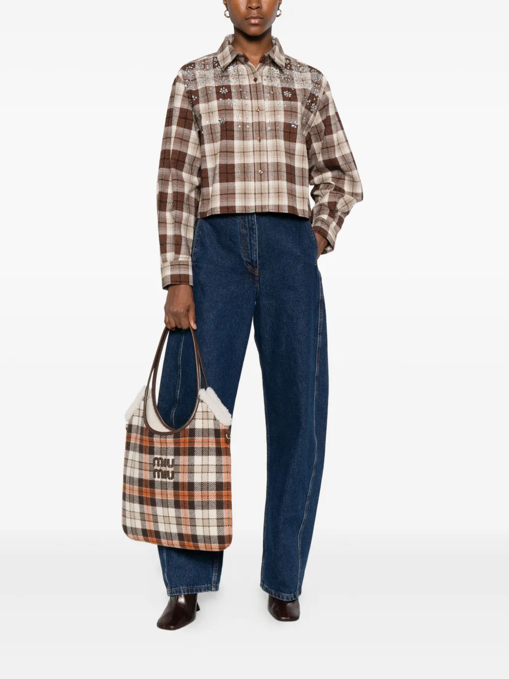 Maje Verfraaide geruite blouse - Bruin