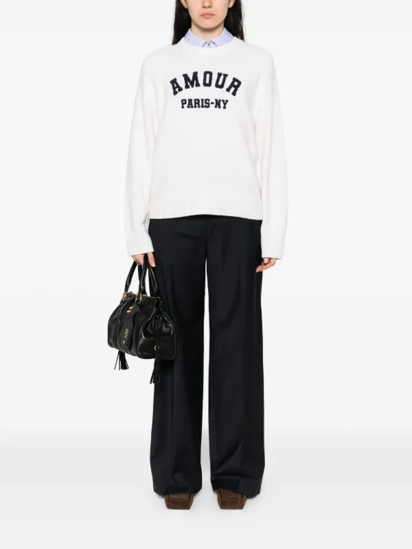 Maje Amour Paris-NY Embroidered Sweater Neutrals FARFETCH UK