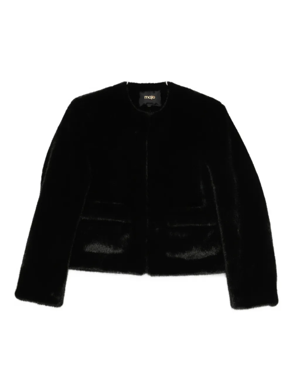 Maje crew-neck faux-fur jacket - Nero