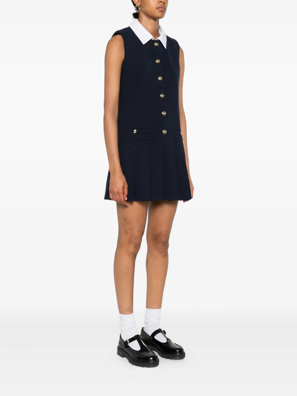 Maje Jurk met geplooide kraag Blauw