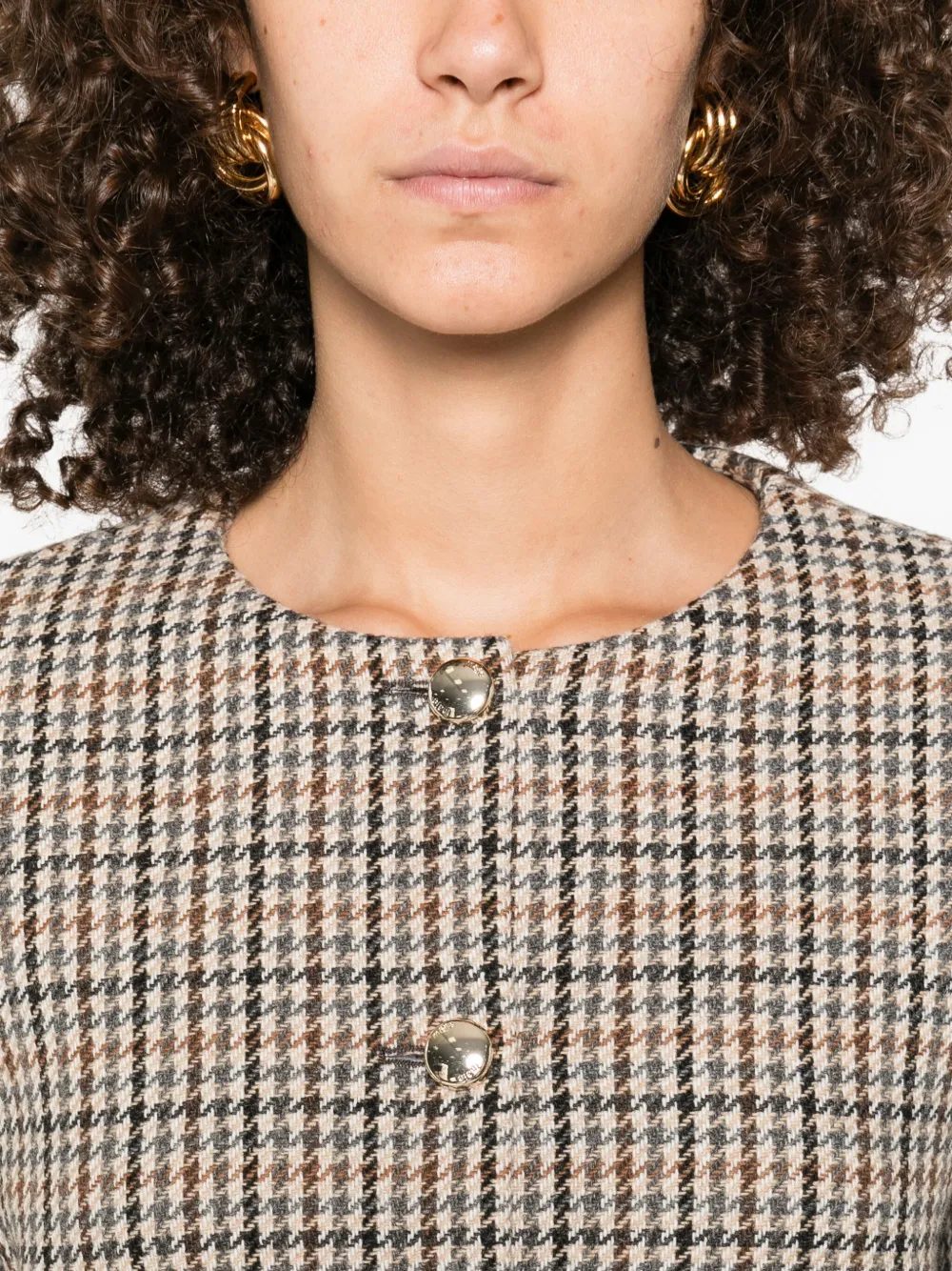 Maje Jack met knoopsluiting en pied-de-poule print Beige