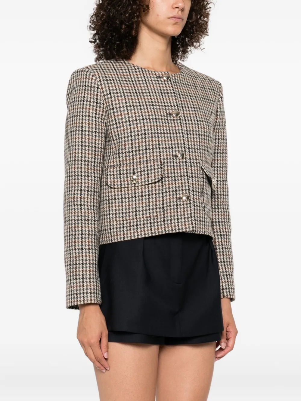 Maje Jack met knoopsluiting en pied-de-poule print Beige