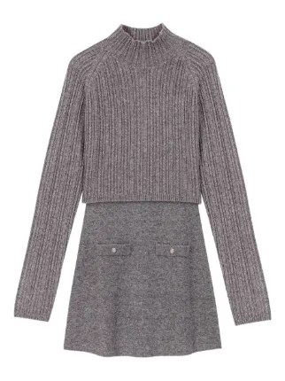 Maje Layered Mini Sweater Dress | Grey | FARFETCH OM Maje Layered Mini Sweater Dress | Grey | FARFETCH OM