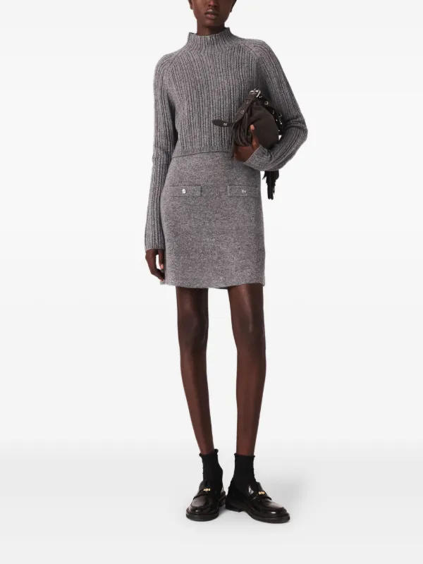 Maje Layered Mini Sweater Dress Grey FARFETCH IN