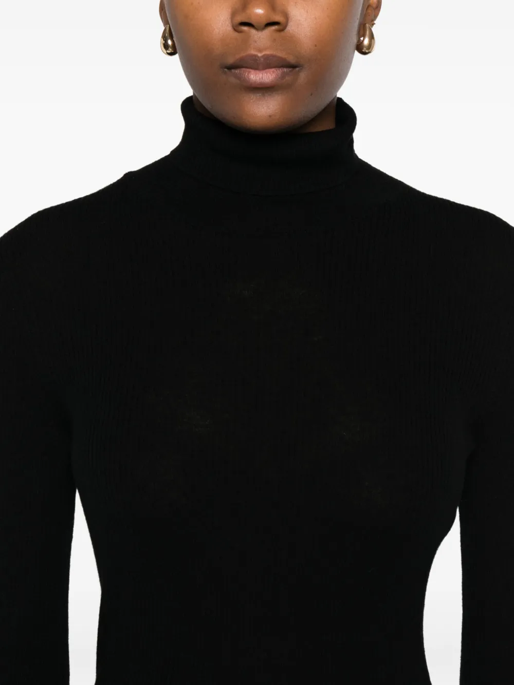 Maje Geribbelde top met hoge hals Zwart
